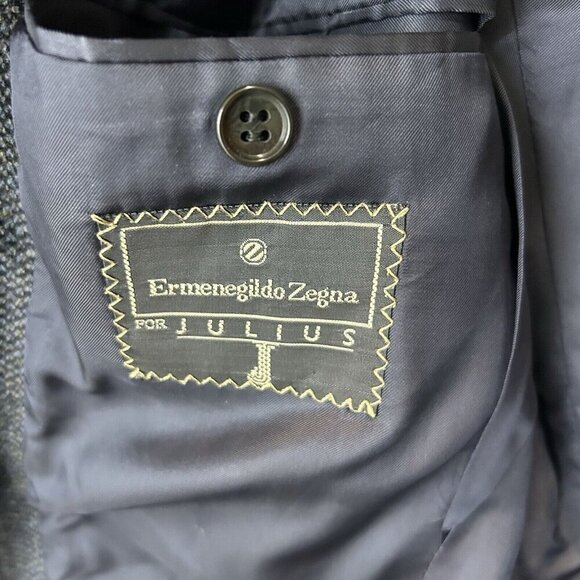 Ermenegildo Zegna Mens Jacket Wool & Cashmere 46R Blue Geometric Designer Italy - Picture 8 of 9